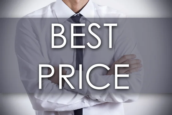 BEST PRICE - Young businessman with text - business concept — Stock Photo, Image