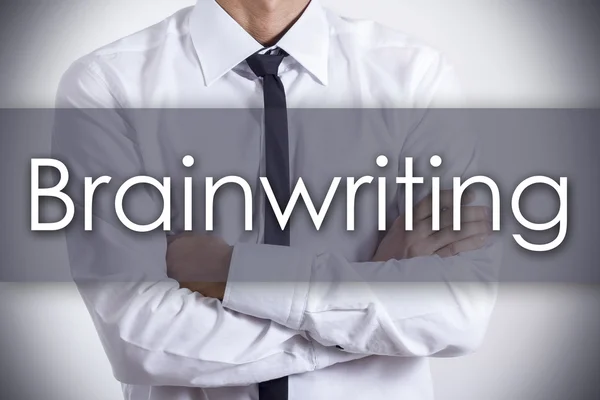 Brainwriting - Young businessman with text - business concept — Stock Photo, Image