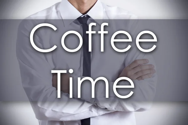 Tempo de café - Jovem empresário com texto - conceito de negócio — Fotografia de Stock