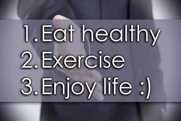 1. Coma sano 2. Ejercicio 3. Disfrute de la vida:) - conce negocios — Foto de Stock