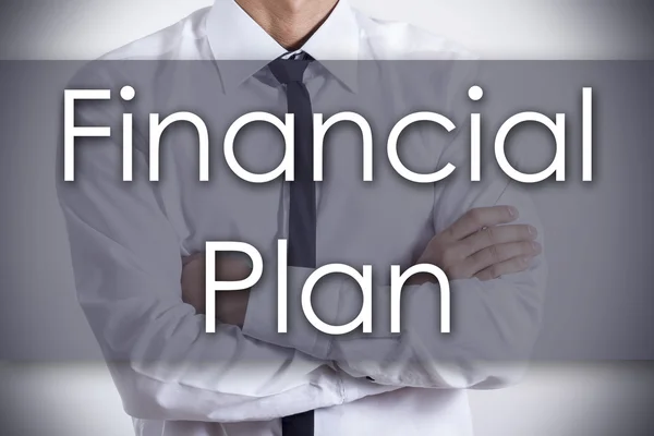 Plano Financeiro - Jovem empresário com texto - conceito de negócio — Fotografia de Stock