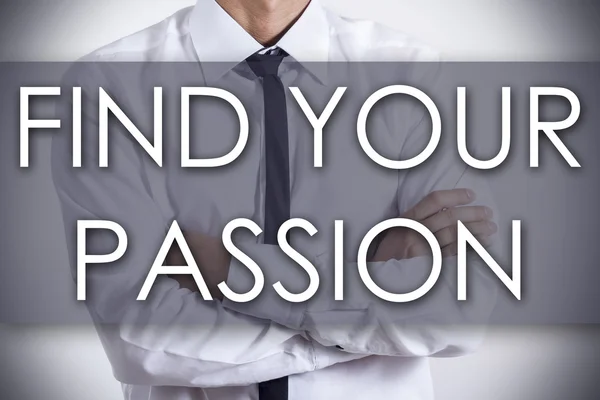 FIND YOUR PASSION - Young businessman with text - business conce — Stock Photo, Image