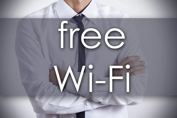 Wi-Fi gratis - Joven hombre de negocios con texto - concepto de negocio —  Fotos de Stock