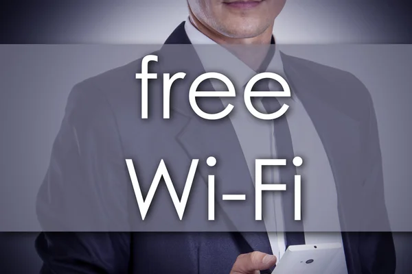Wi-Fi gratis - Joven hombre de negocios con texto - concepto de negocio —  Fotos de Stock