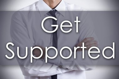 Desteklenen - metin ile genç işadamı - iş kavramı almak