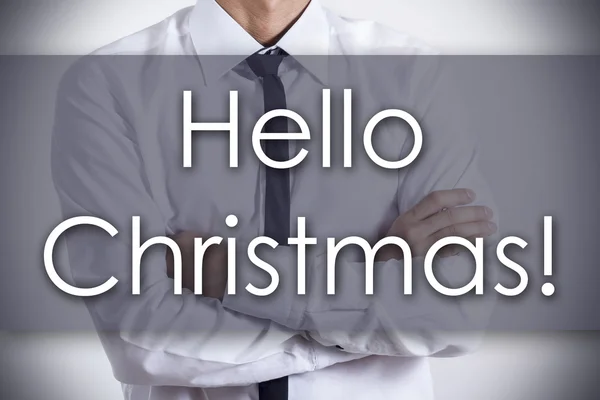 Hello Christmas! - Young businessman with text - business concep — Stock Photo, Image