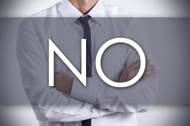 Yok - metin ile genç işadamı - iş kavramı