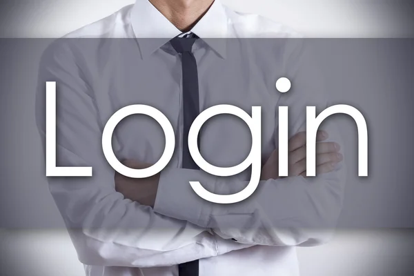 Login - Joven empresario con texto - concepto de negocio —  Fotos de Stock