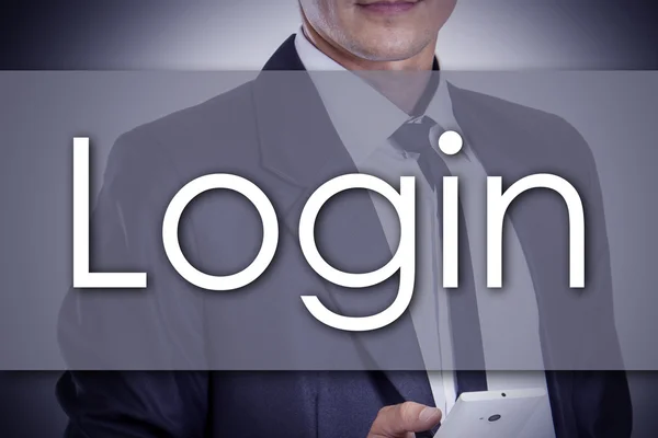 Login - Joven empresario con texto - concepto de negocio —  Fotos de Stock