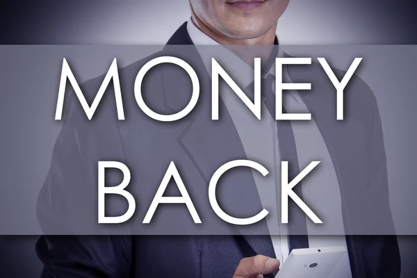 MONEY BACK - Молодой бизнесмен с текстовой - бизнес концепцией — стоковое фото