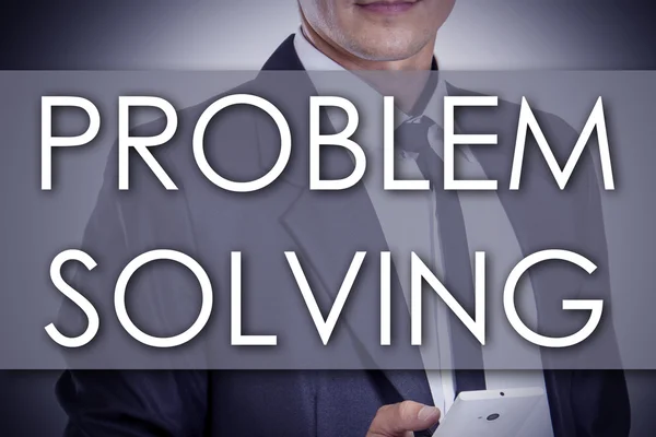 PROBLEMA SOLVING - Jovem empresário com texto - conceito de negócio — Fotografia de Stock