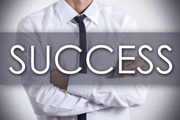 SUCCESS - молодий бізнесмен з текстом - бізнес-концепція — стокове фото