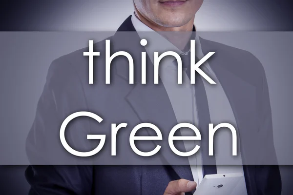 Pensa Green! - Jovem empresário com texto - conceito de negócio — Fotografia de Stock
