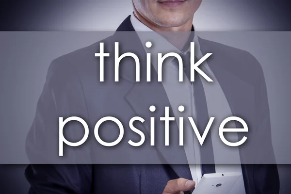 Think Positive - молодий бізнесмен з текстом - бізнес-концепція — стокове фото