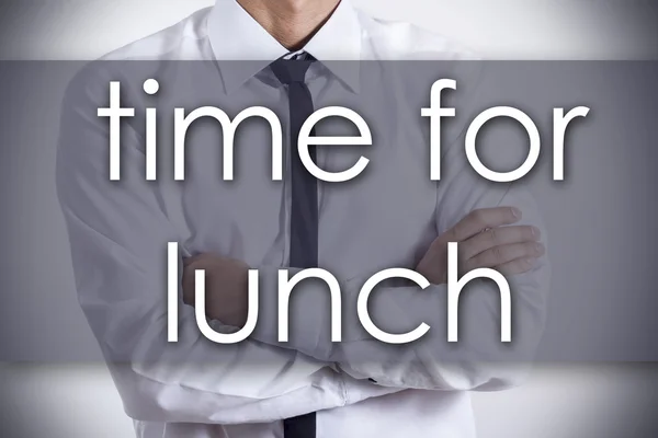 Idő ebéd - fiatal üzletember szöveggel - üzleti koncepció — Stock Fotó