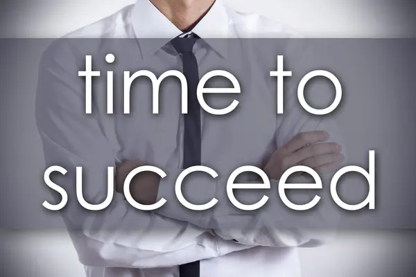 Tempo para ter sucesso - Jovem empresário com texto - conceito de negócio — Fotografia de Stock