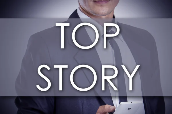 TOP STORY - Joven hombre de negocios con texto - concepto de negocio —  Fotos de Stock