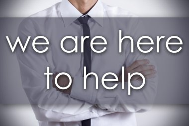 -Genç işadamı metin - iş con ile yardımcı olmak için buradayız