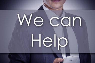 Yardımcı olabilir - metin - iş kavramı ile genç işadamı