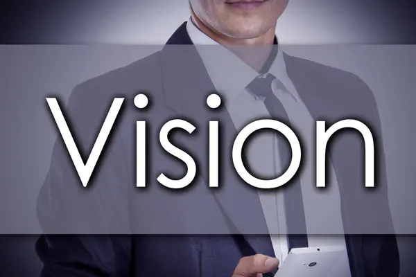 Vision - fiatal üzletember szöveggel - üzleti koncepció — Stock Fotó