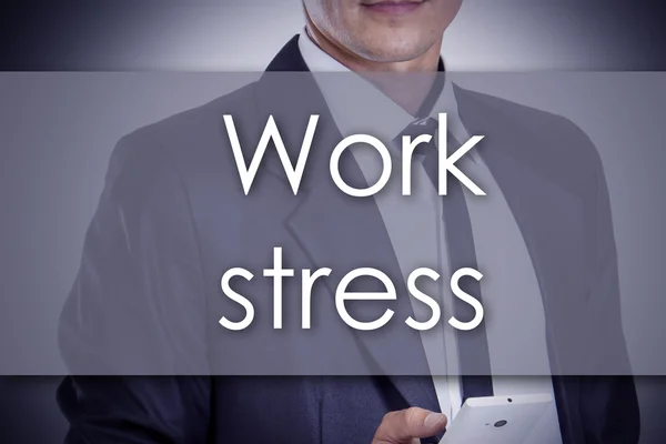 Arbeta stress - ung affärsman med text - affärsidé — Stockfoto