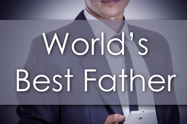 Mejor padre del mundo - Joven hombre de negocios con texto - negocio c — Foto de Stock