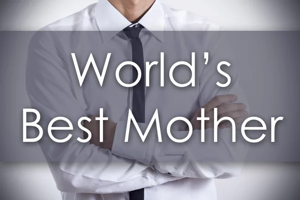 Melhor mãe do mundo - Jovem empresário com texto - negócios c — Fotografia de Stock