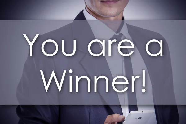 Te vagy a győztes! -A fiatal üzletember, a szöveg - üzleti conce — Stock Fotó