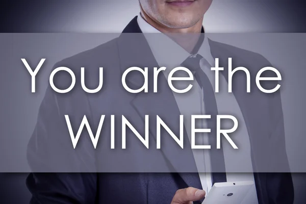 Te vagy a győztes - fiatal üzletember szöveggel - üzleti konc — Stock Fotó