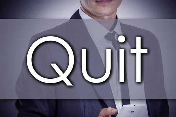 Quit - Young businessman with text - business concept — Stock Photo, Image