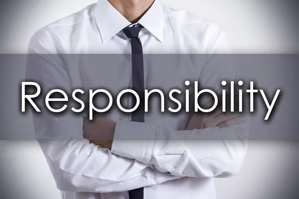 Odpowiedzialność - młody biznesmen z tekstem - koncepcja biznesowa — Zdjęcie stockowe