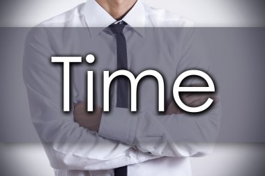 Zaman - metin ile genç işadamı - iş kavramı