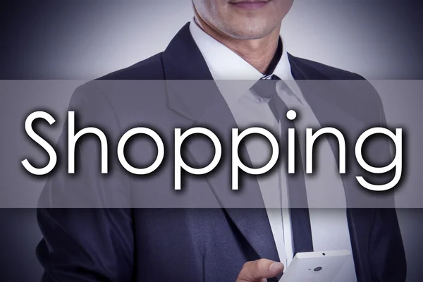 Shopping - Giovane imprenditore con testo - concetto di business — Foto Stock