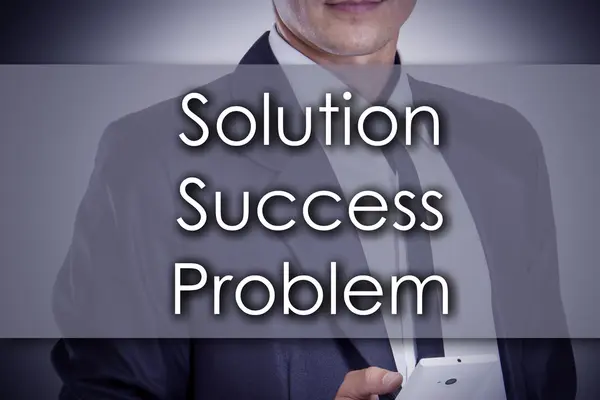 Problème de succès de la solution - Jeune homme d'affaires avec texte - busines — Photo