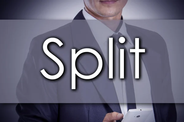 Split - Joven empresario con texto - concepto de negocio — Foto de Stock