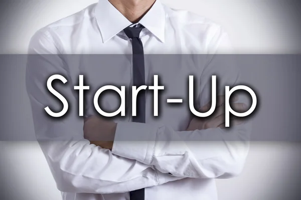 Start-up - Jeune homme d'affaires avec texte - concept d'entreprise — Photo