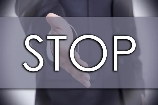 Stop - üzleti koncepció, szöveg — Stock Fotó