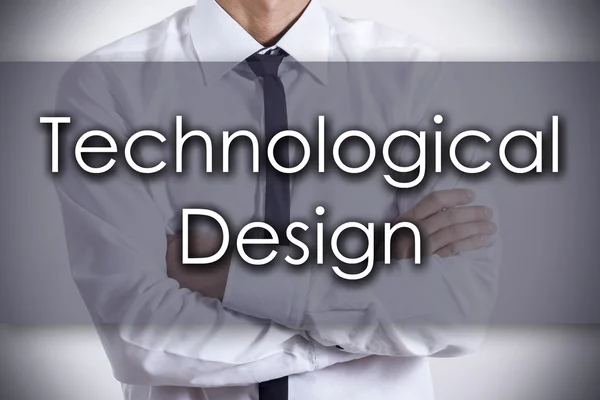 Технологический дизайн - Молодой бизнесмен с текстом - деловое сотрудничество — стоковое фото
