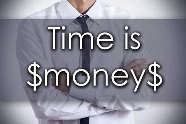 Час $money$ - молодий бізнесмен з текстом - бізнес-концепція — стокове фото