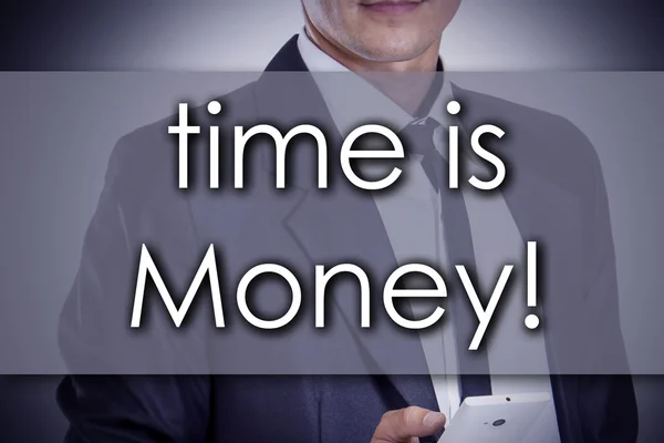 Время деньги! - Молодой бизнесмен с текстом - бизнес-концепция — стоковое фото