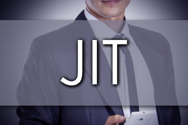 JIT - metin ile genç işadamı - iş kavramı