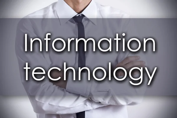 Technologies de l'information - Jeune homme d'affaires avec texte - entreprise — Photo