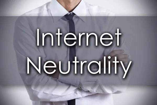 Internet neutraliteit - jonge zakenman met tekst - business con — Stockfoto