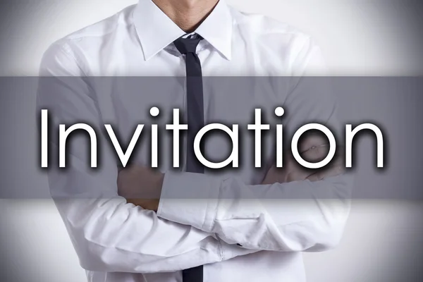 Invitation - Young businessman with text - business concept — Stock Photo, Image