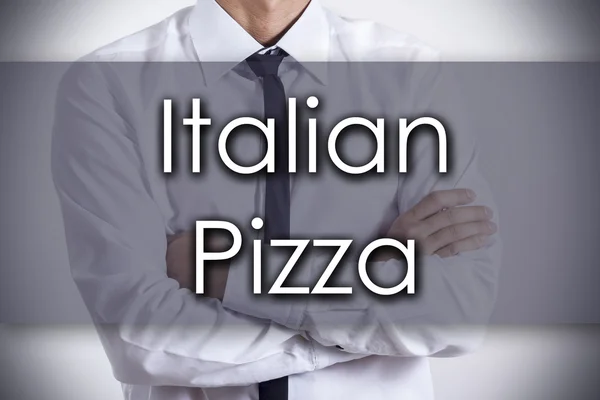 Італійська піца - Молодий підприємець з текстом - бізнес-концепція — стокове фото