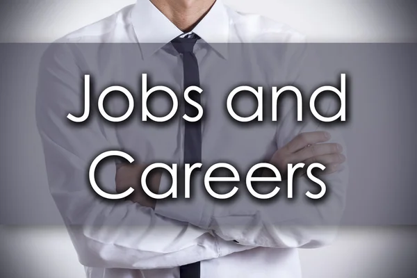 Jobs and Careers - pengusaha muda dengan teks - keangkuhan bisnis — Stok Foto