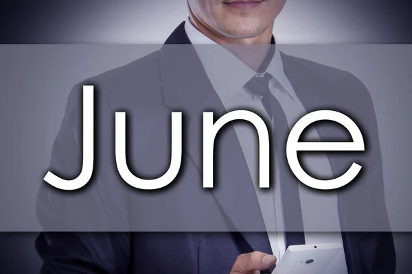 Juni - ung affärsman med text - affärsidé — Stockfoto