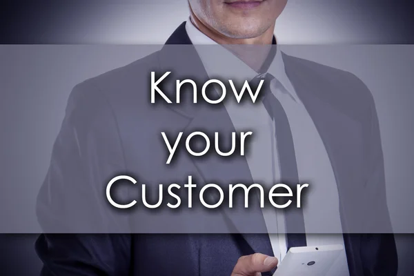 Ken uw klant-jonge zakenman met tekst-Business conc — Stockfoto