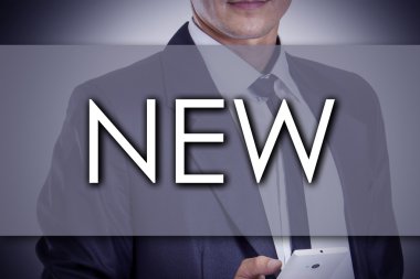 Yeni - metin ile genç işadamı - iş kavramı