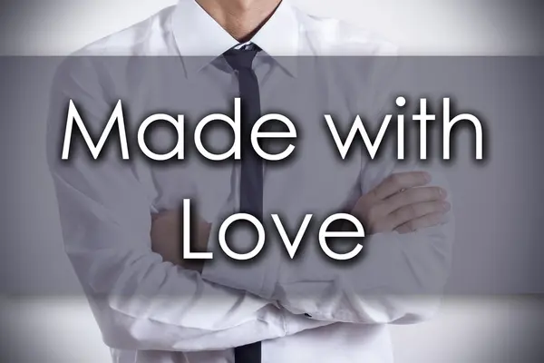 Made with Love - Jeune homme d'affaires avec texte - concept d'entreprise — Photo